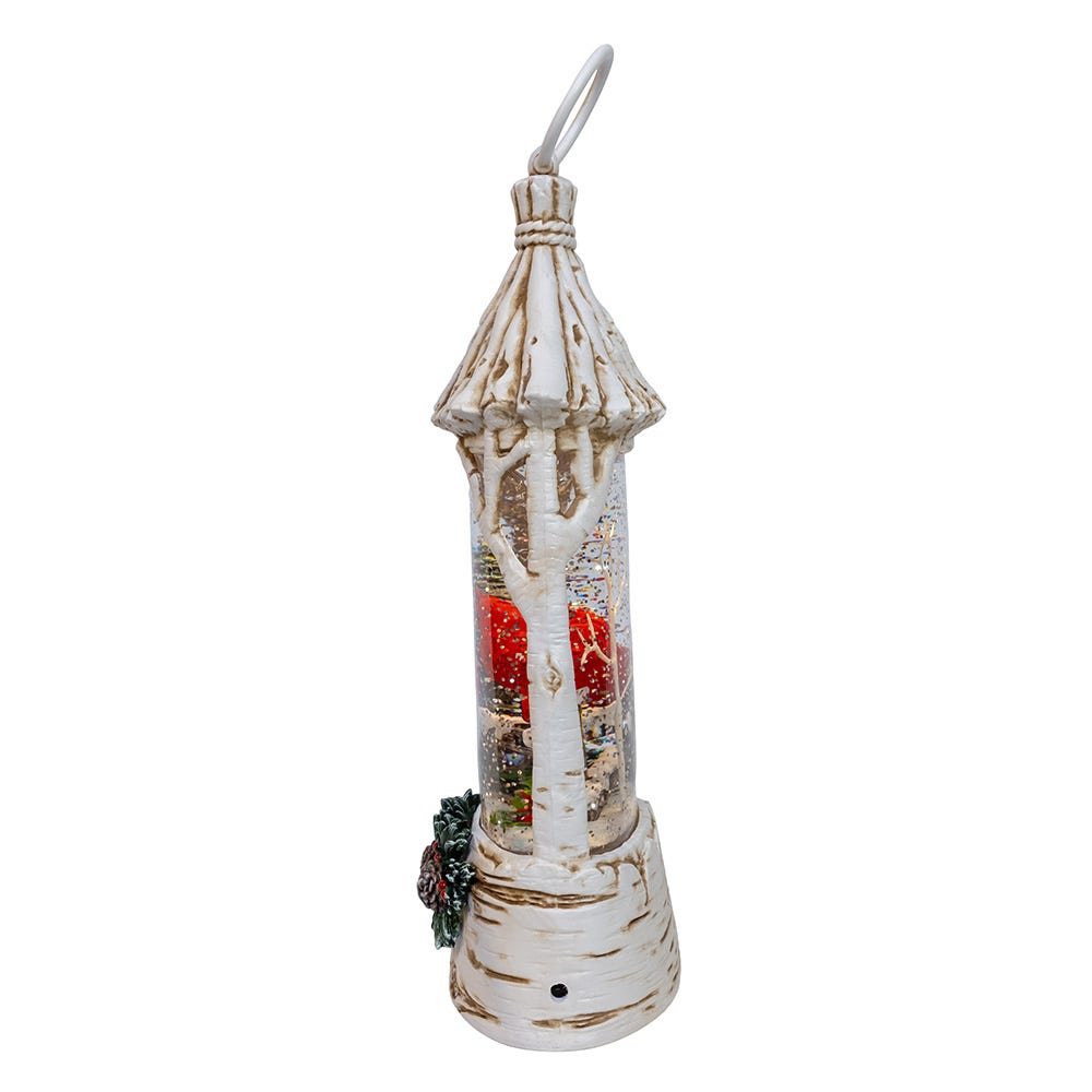 Kurt Adler 10.875-Inch Battery Operated USB LED Lighted Lantern with Cardinals and Spinning Glitter Water